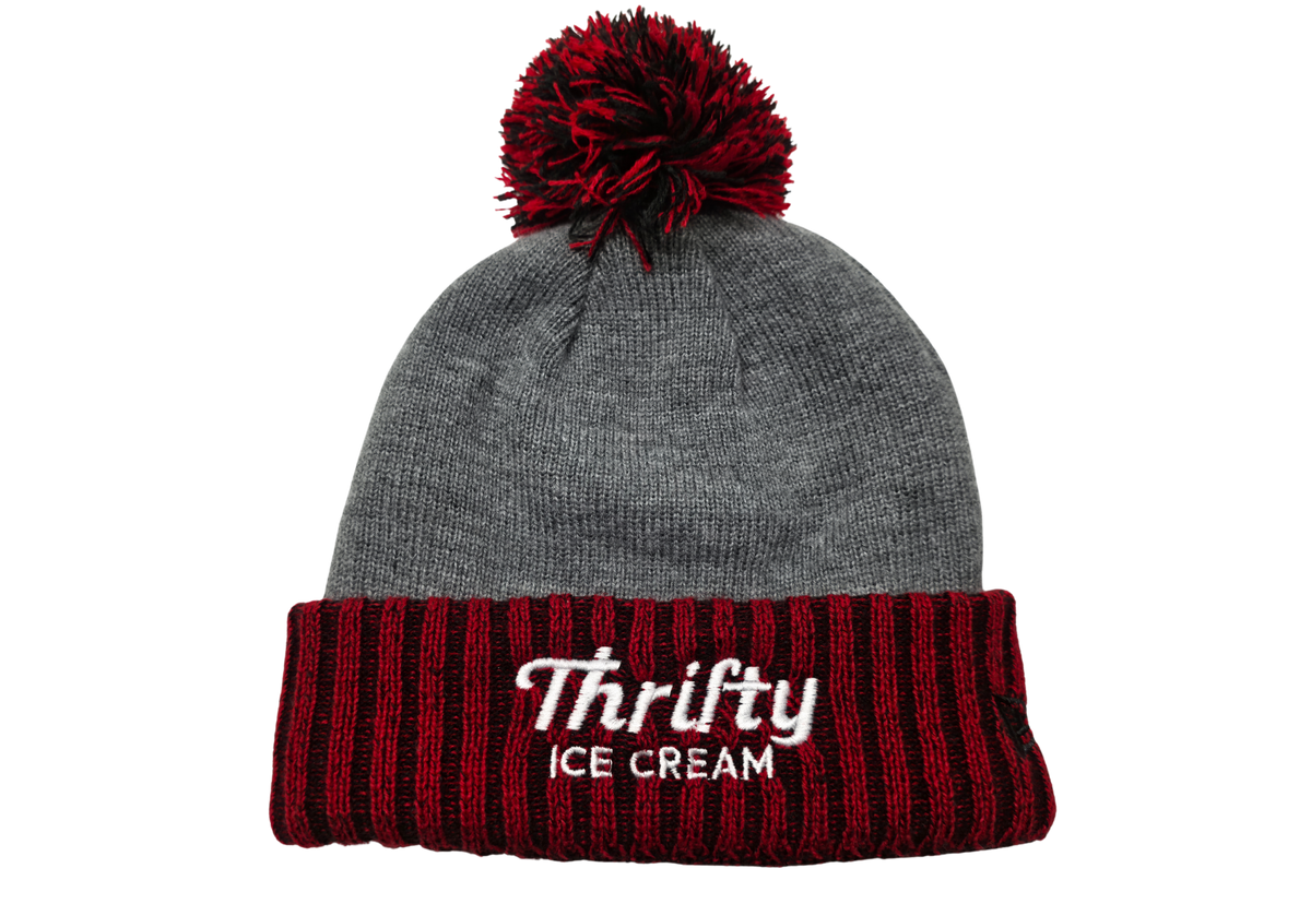 Thrifty Scarlet Heather Gray Pom Beanie