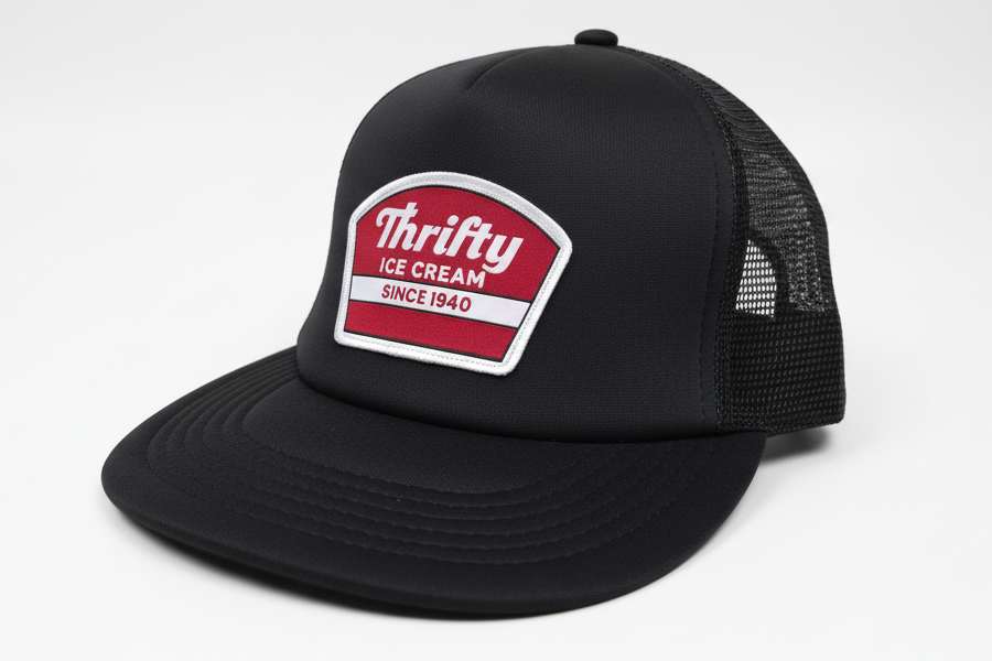 Thrifty Black Logo Trucker Hat